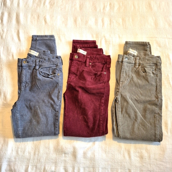 Madewell 3 pairs of corduroy size 26 skinny stretch pants, 1 gray, blue, maroon - Picture 2 of 6